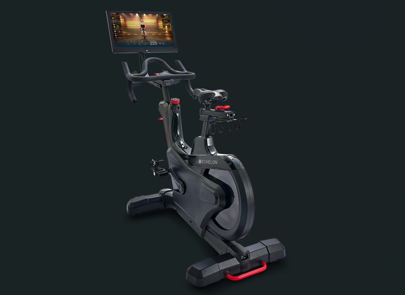 Stationary bike with a screen on a black background